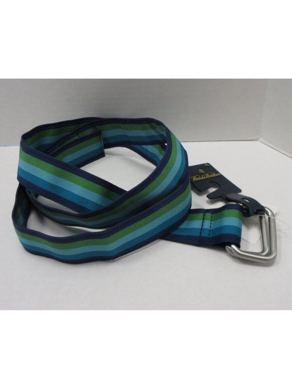 Brooks Brothers Belt XL Green Webbing Striped D Ring Fabric Ribbon NEW